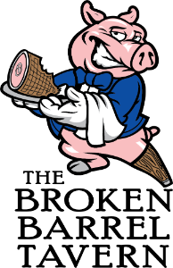 Broken Barrel Logo - A pig holding a ham on a platter