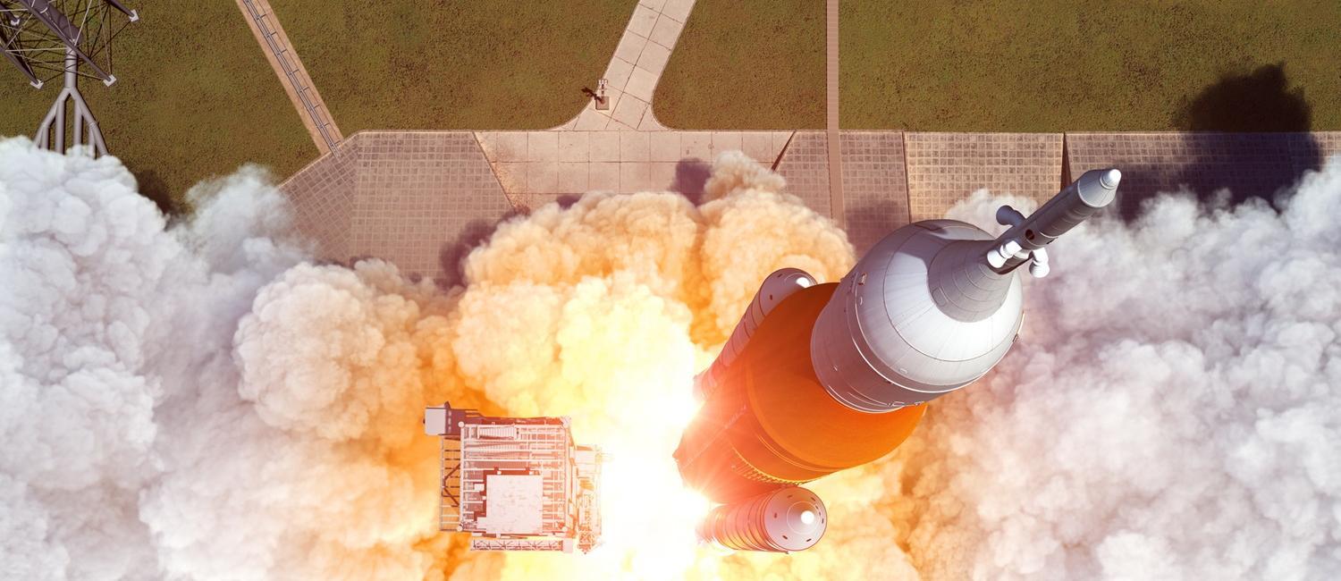 A rocket lifts off