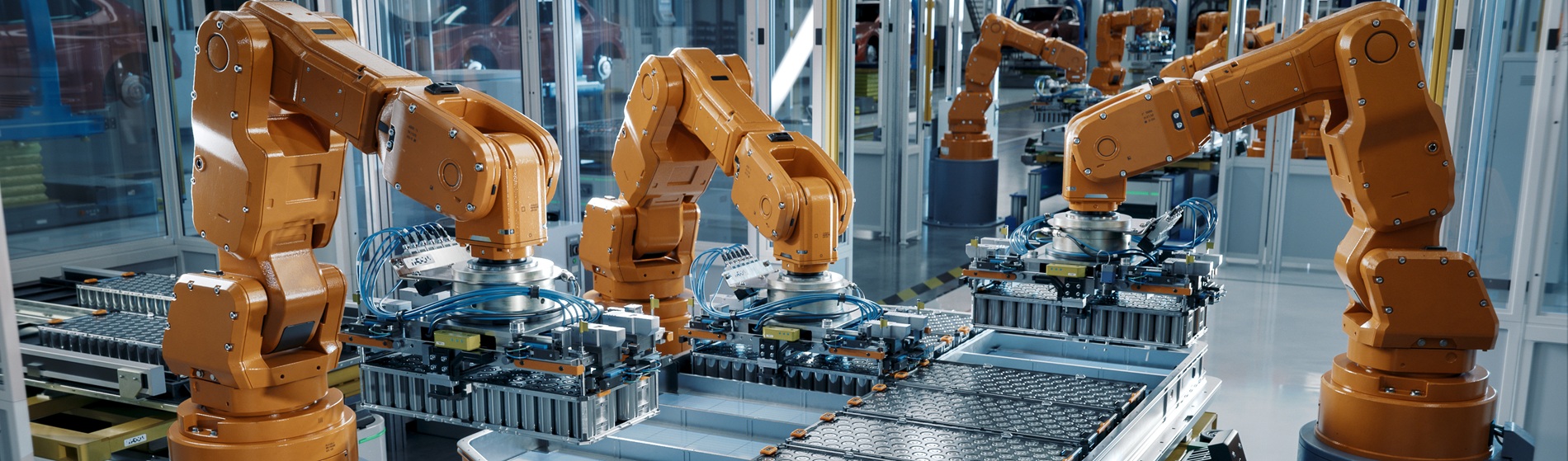 Robot arms in a factory