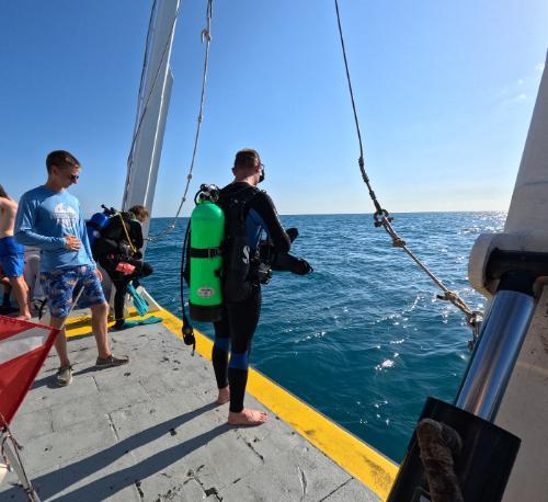 A student about to dive on a marine science training cruise
