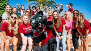 Pete the Panther with students