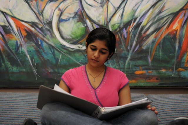 A student studying outside