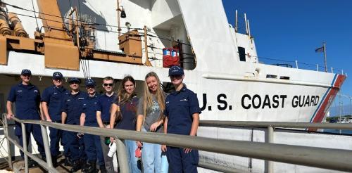 Florida Tech AUP students touring a Medium Endurance Class Cutter. The AUP provides training opportunities at local and regional Coast Guard Stations. Photo Credit: W. Cox, USCGAUX