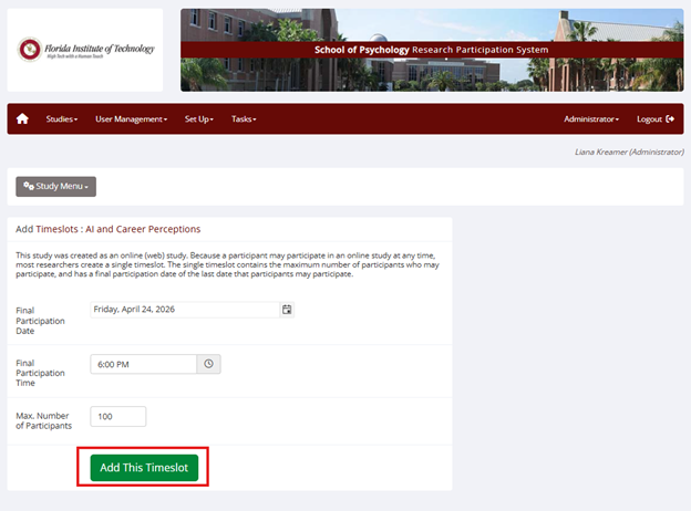 add timeslot for online study