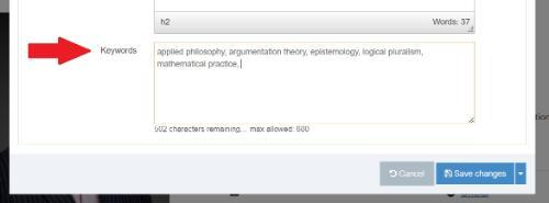 facutly profiles expertise keywords field located at the bottom of the editing interface
