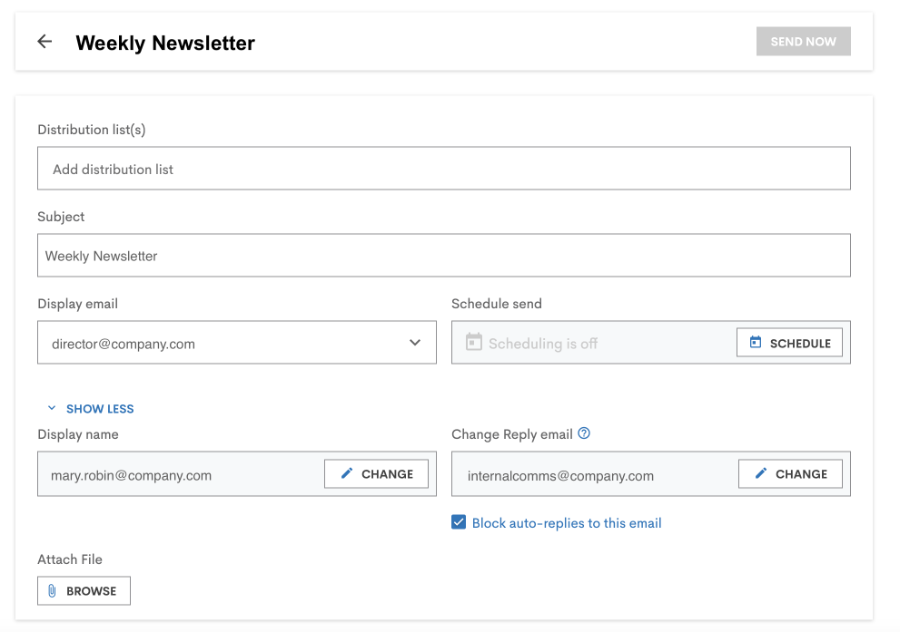 Example window for how to send an email in Staffbase