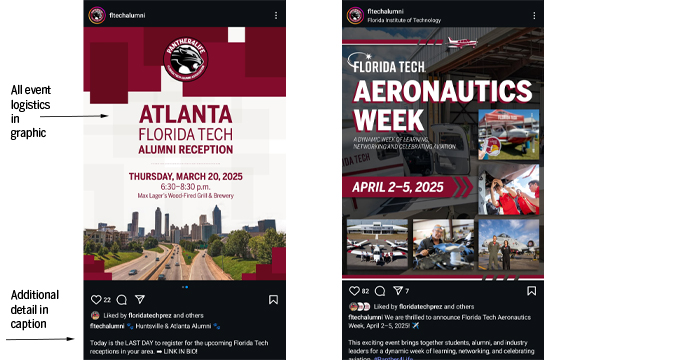 Example of a social media feed posts showing event details within the graphic