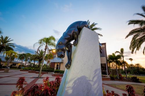 Panther Statue at dusk