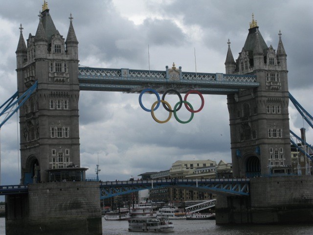 Olympic Rings displayed on London Bridge